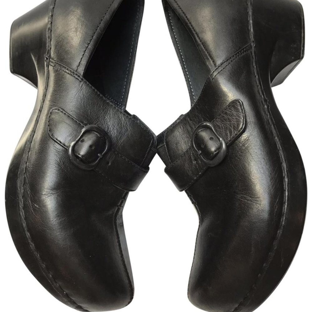 Dansko Black Leather Clogs with Buckle